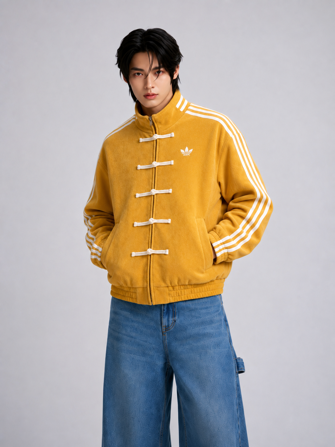 Mustard Striped Plush Track Jacket –