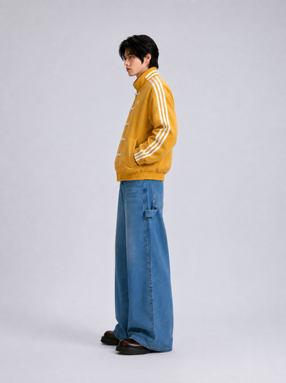 Mustard Striped Plush Track Jacket –