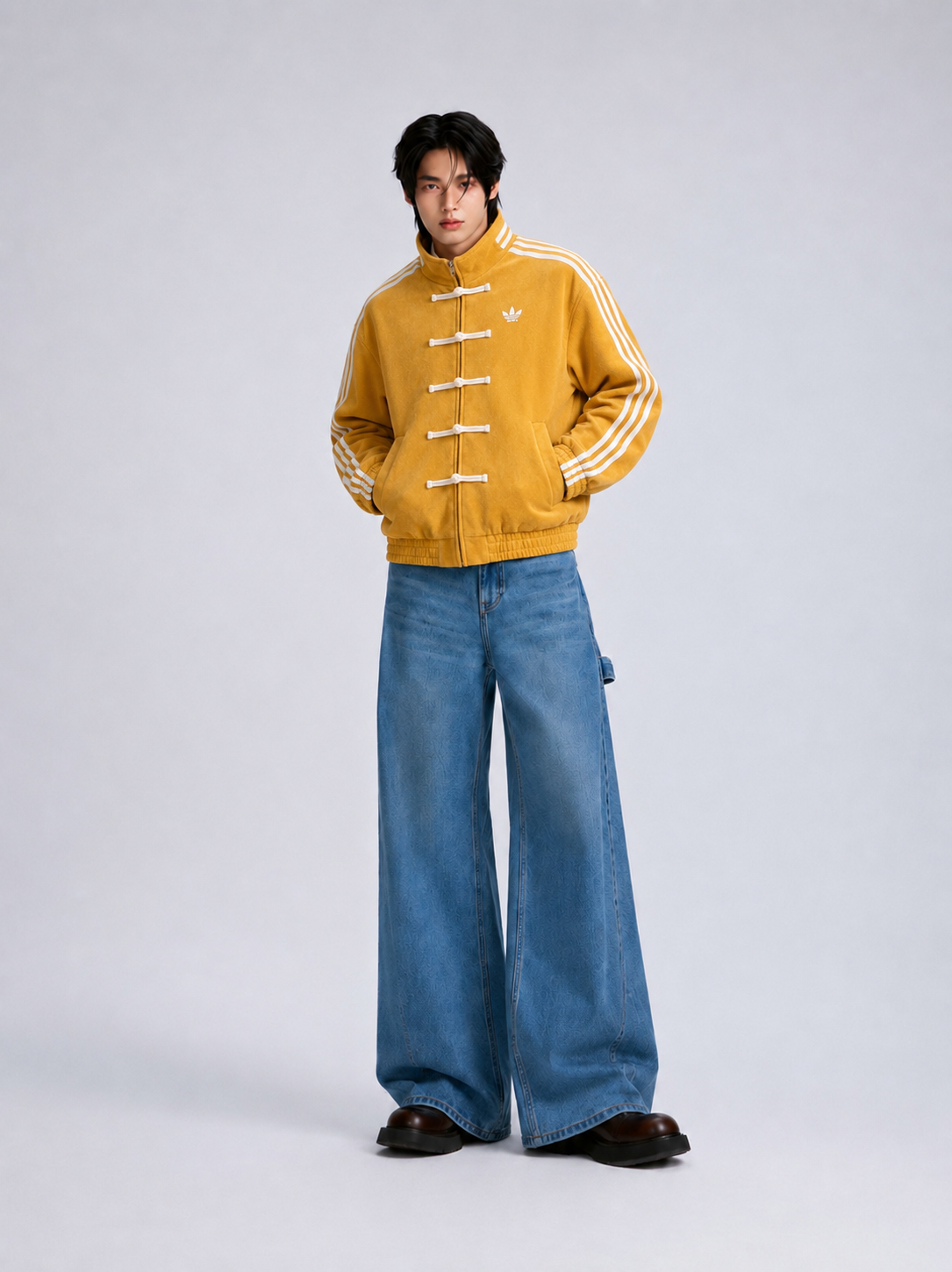 Mustard Striped Plush Track Jacket –