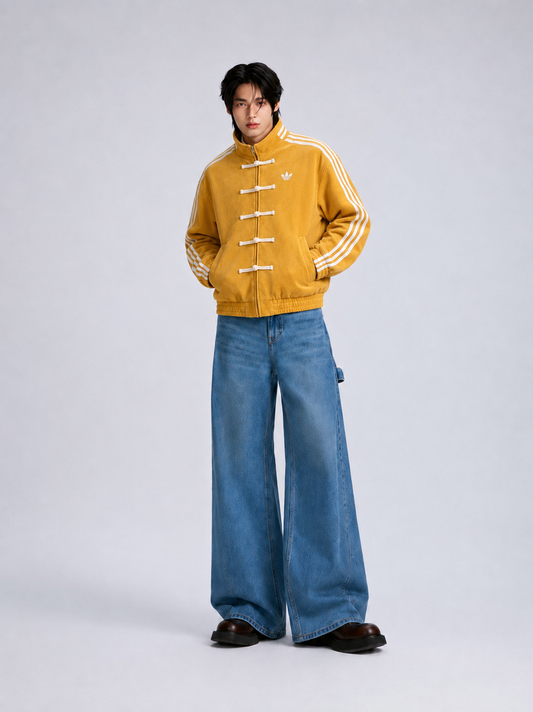 Mustard Striped Plush Track Jacket –