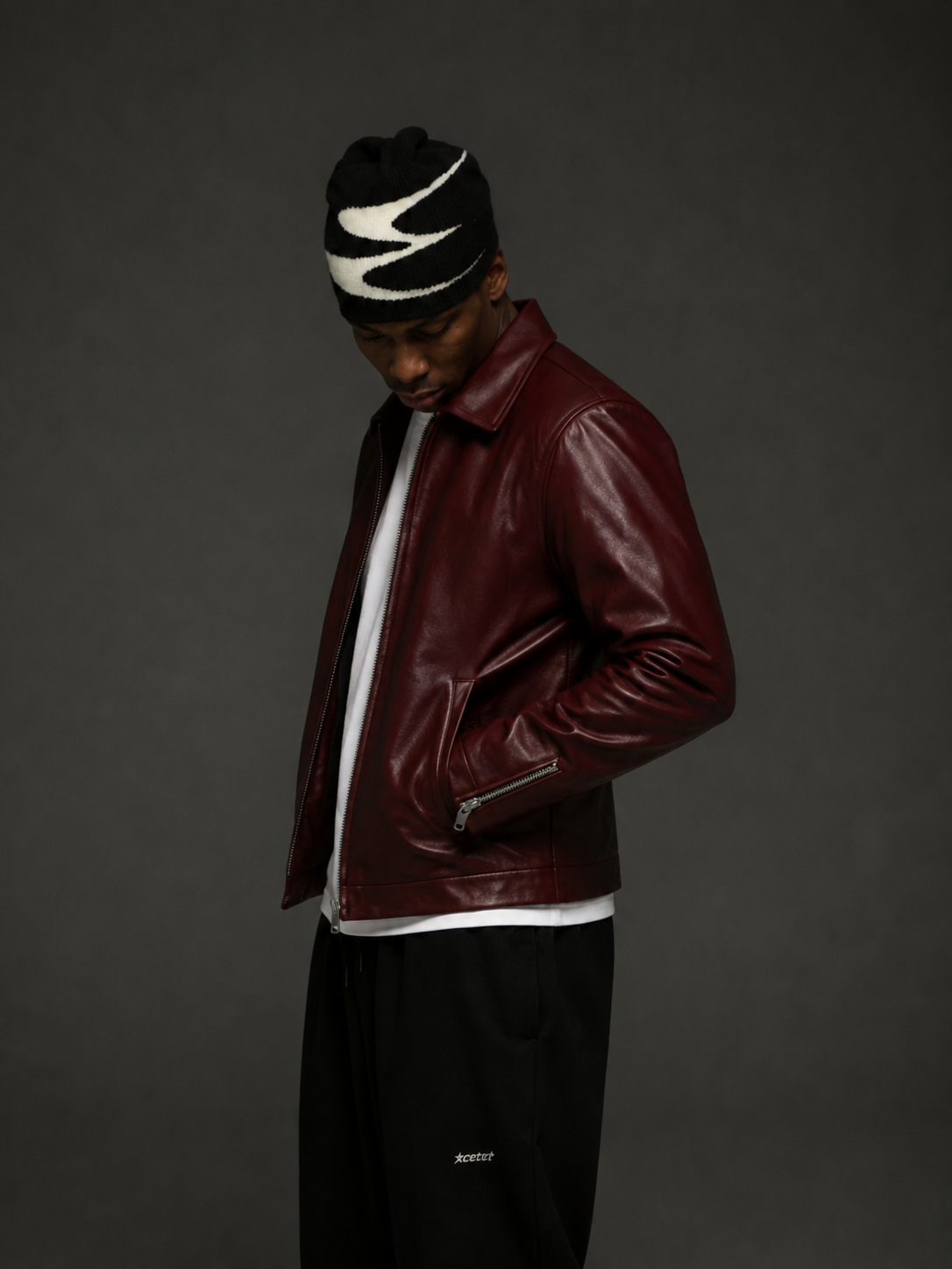 Classic Cherry red Unisex Collar Leather Jacket –