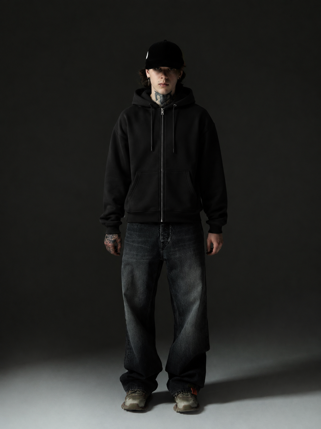 Black Zip-Up Oversized Hoodie