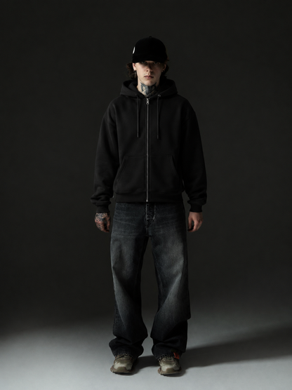 Black Zip-Up Oversized Hoodie