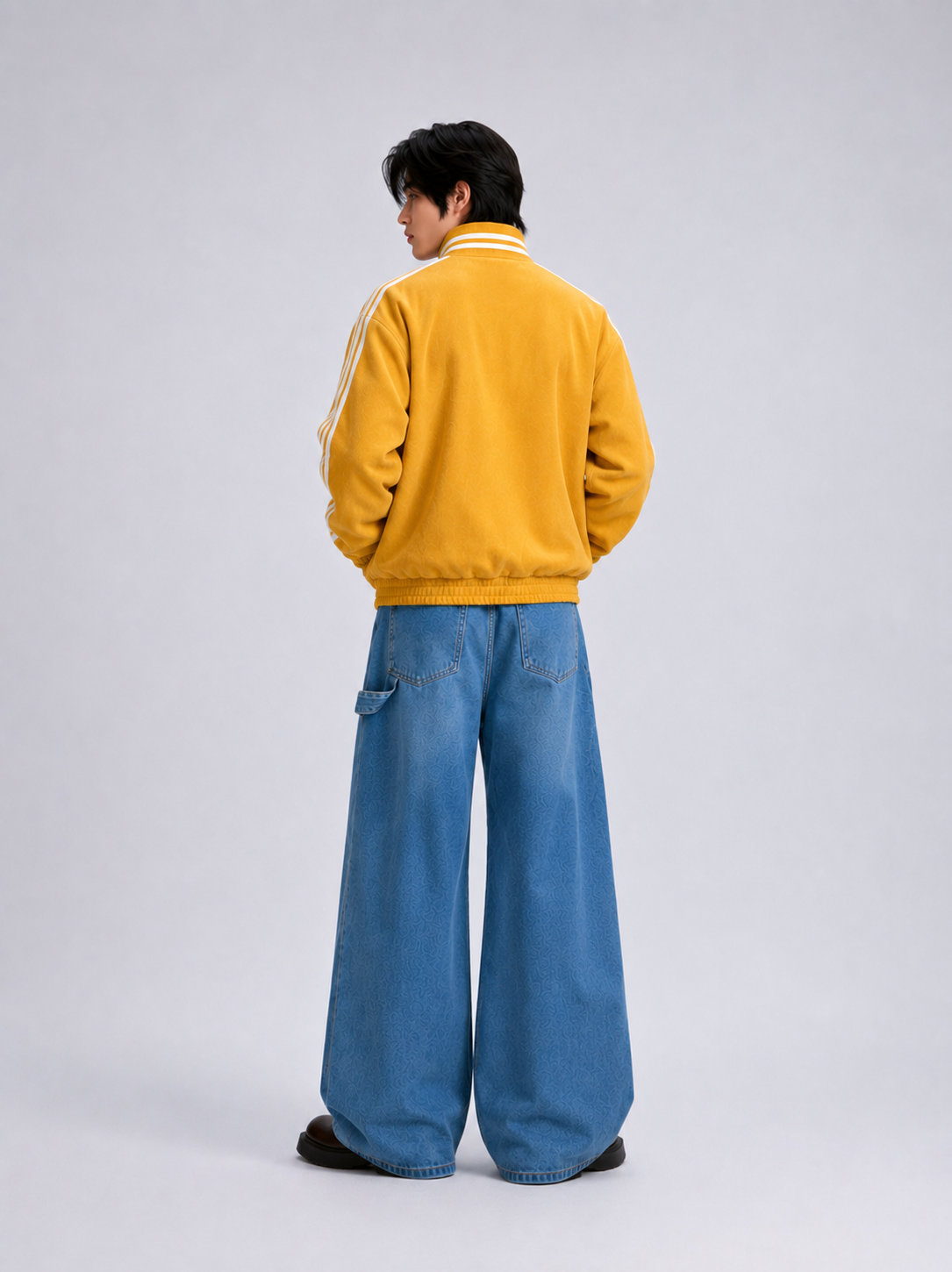 Mustard Striped Plush Track Jacket –