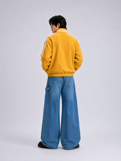 Mustard Striped Plush Track Jacket –