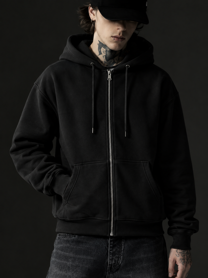 Black Zip-Up Oversized Hoodie