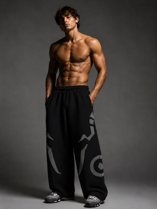 Black Graphic Baggy Pants
