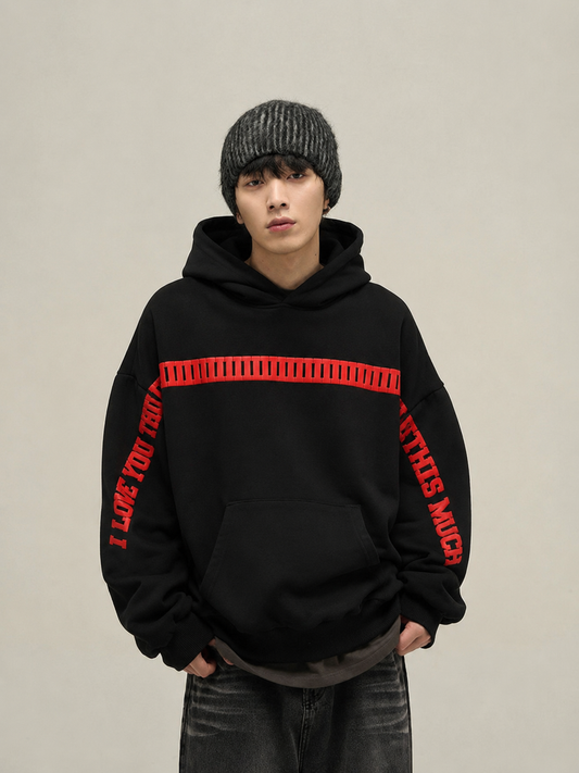 I Love You This Much Black Oversized Hoodie,,