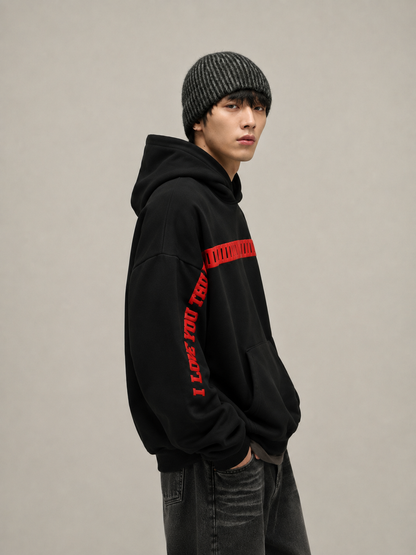 I Love You This Much Black Oversized Hoodie,,