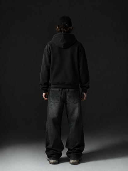 Black Zip-Up Oversized Hoodie