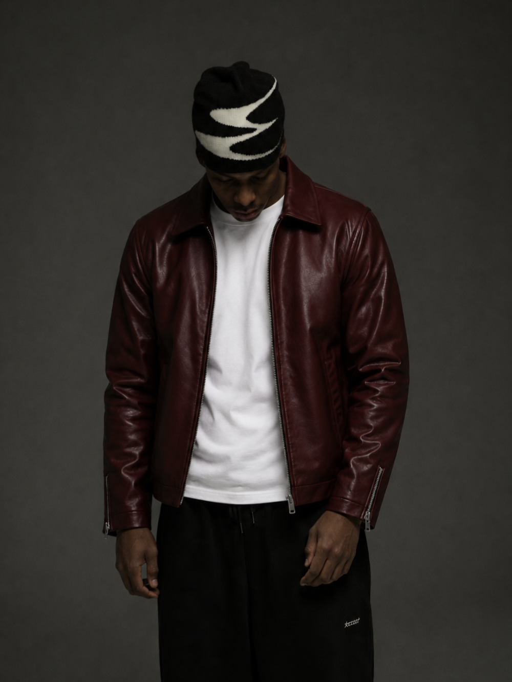 Classic Cherry red Unisex Collar Leather Jacket –