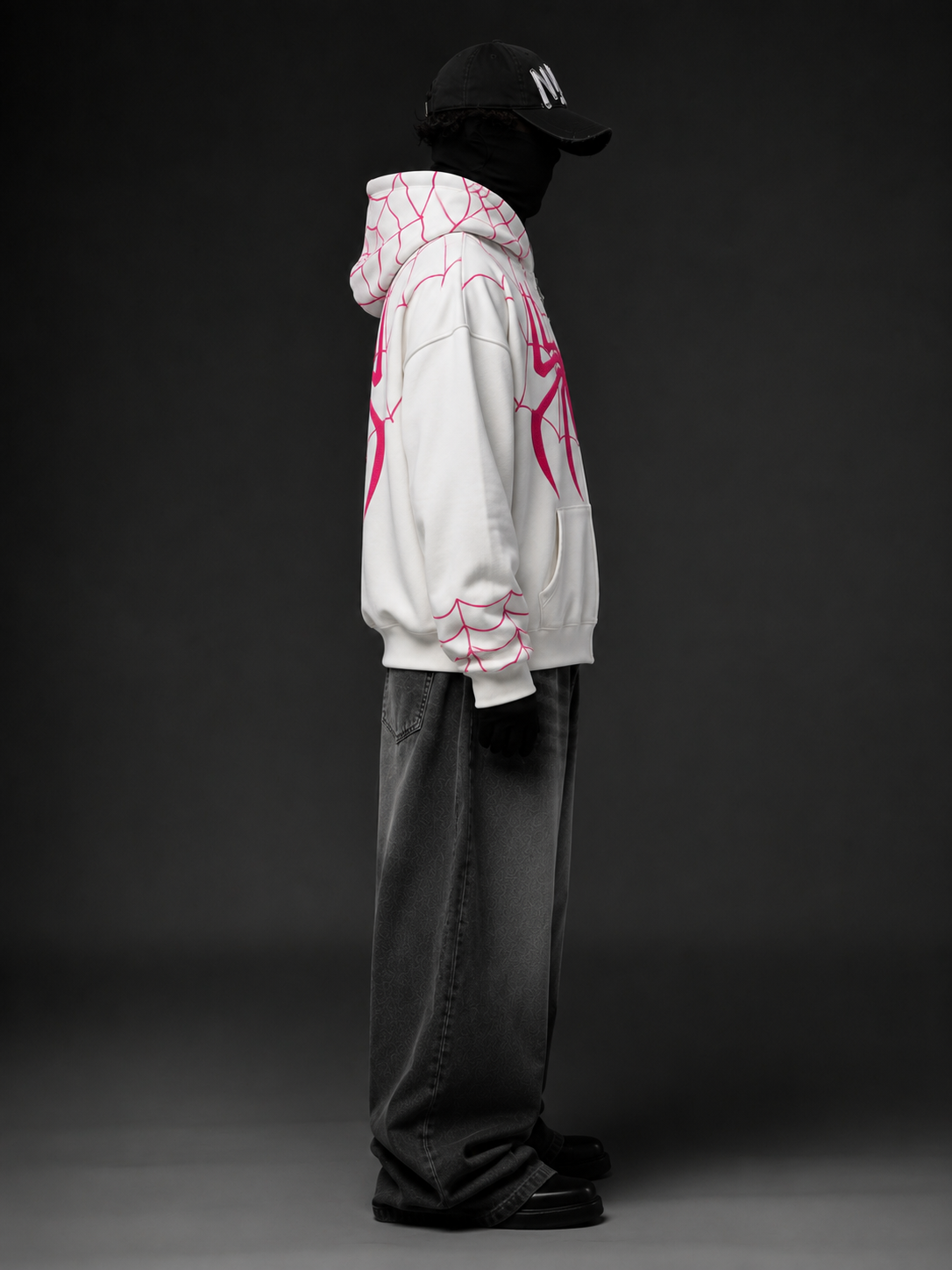 White Spider Web Zip-Up Hoodie,,