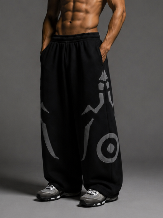 Black Graphic Baggy Pants