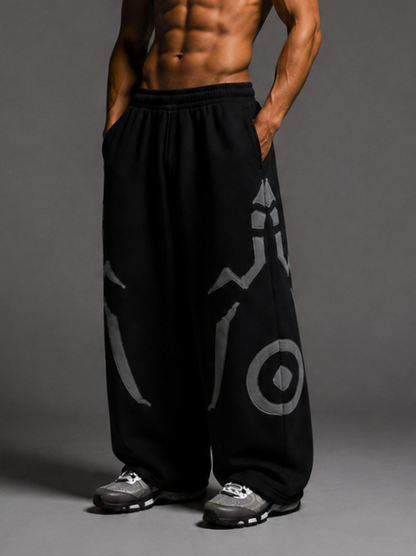 Black Graphic Baggy Pants